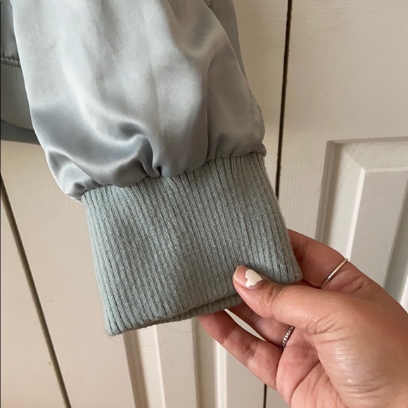 Light Blue Silk Bomber Jacket Plus Size - Picture 5 of 7